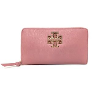 Tory Burch Pink Magnolia Britten Continental Leather Zip Wallet